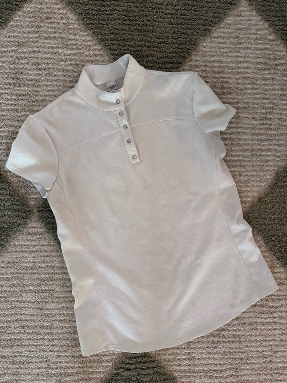 Women's White Short-Sleeve Mock Neck Show Shirt